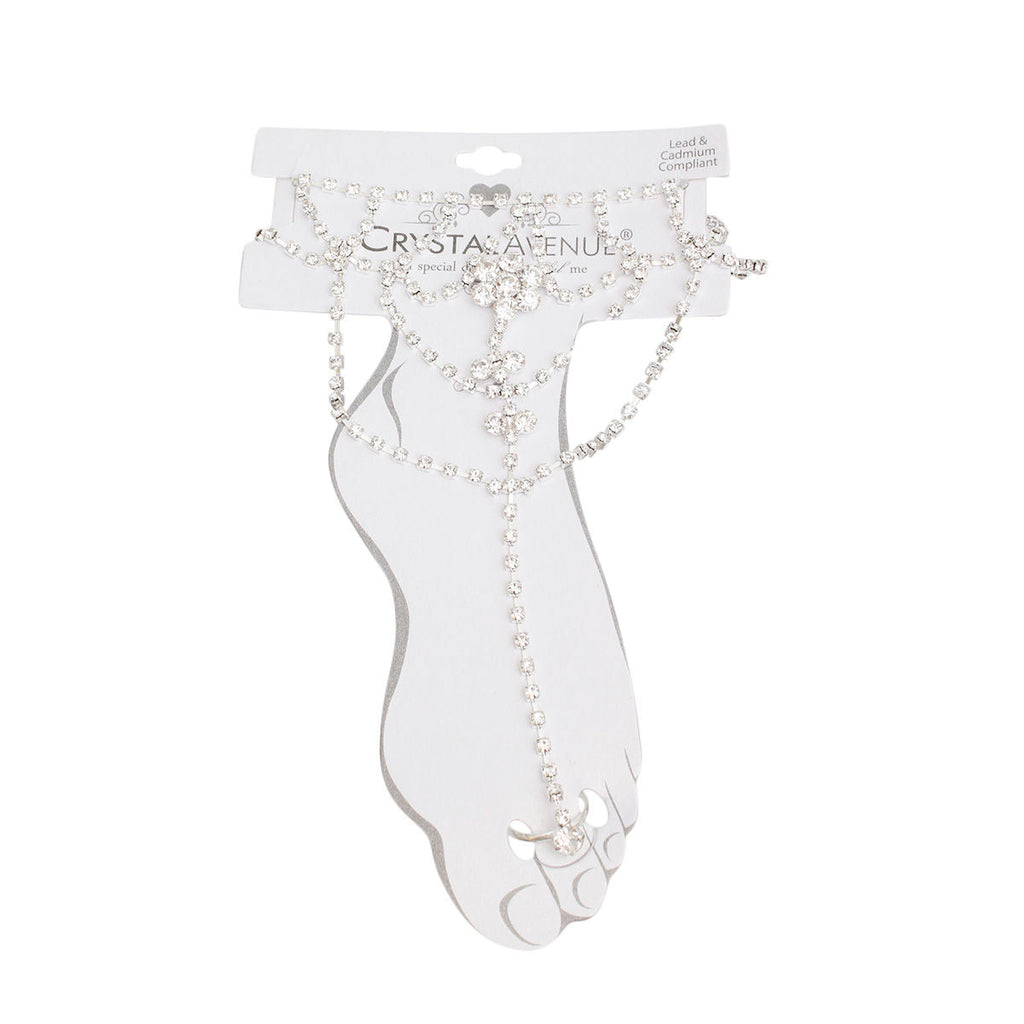 Toe Ring Ankle Chain Silver Rhinestone Stylish Women’s Jewelry