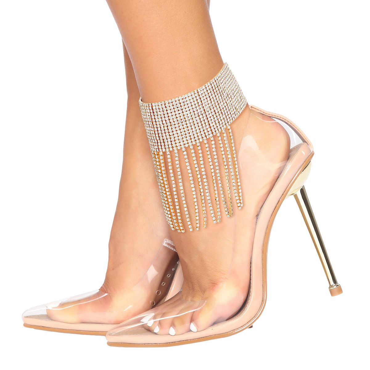Women’s Gold Rhinestone Anklet with 16-Line Fringe – Stylish Statement Jewelry
