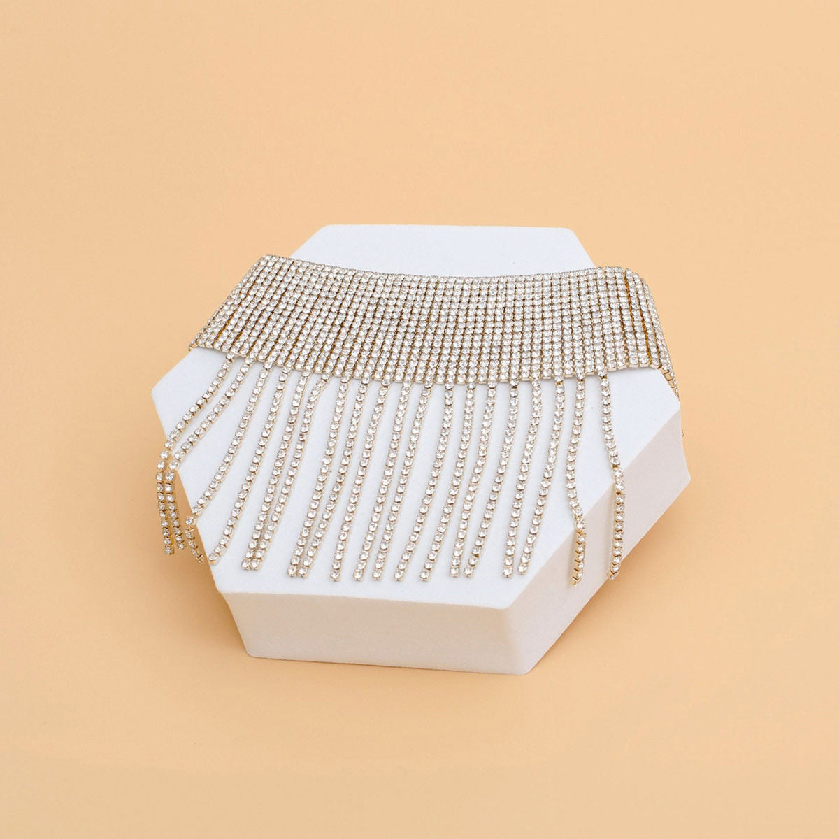 Women’s Gold Rhinestone Anklet with 16-Line Fringe – Stylish Statement Jewelry