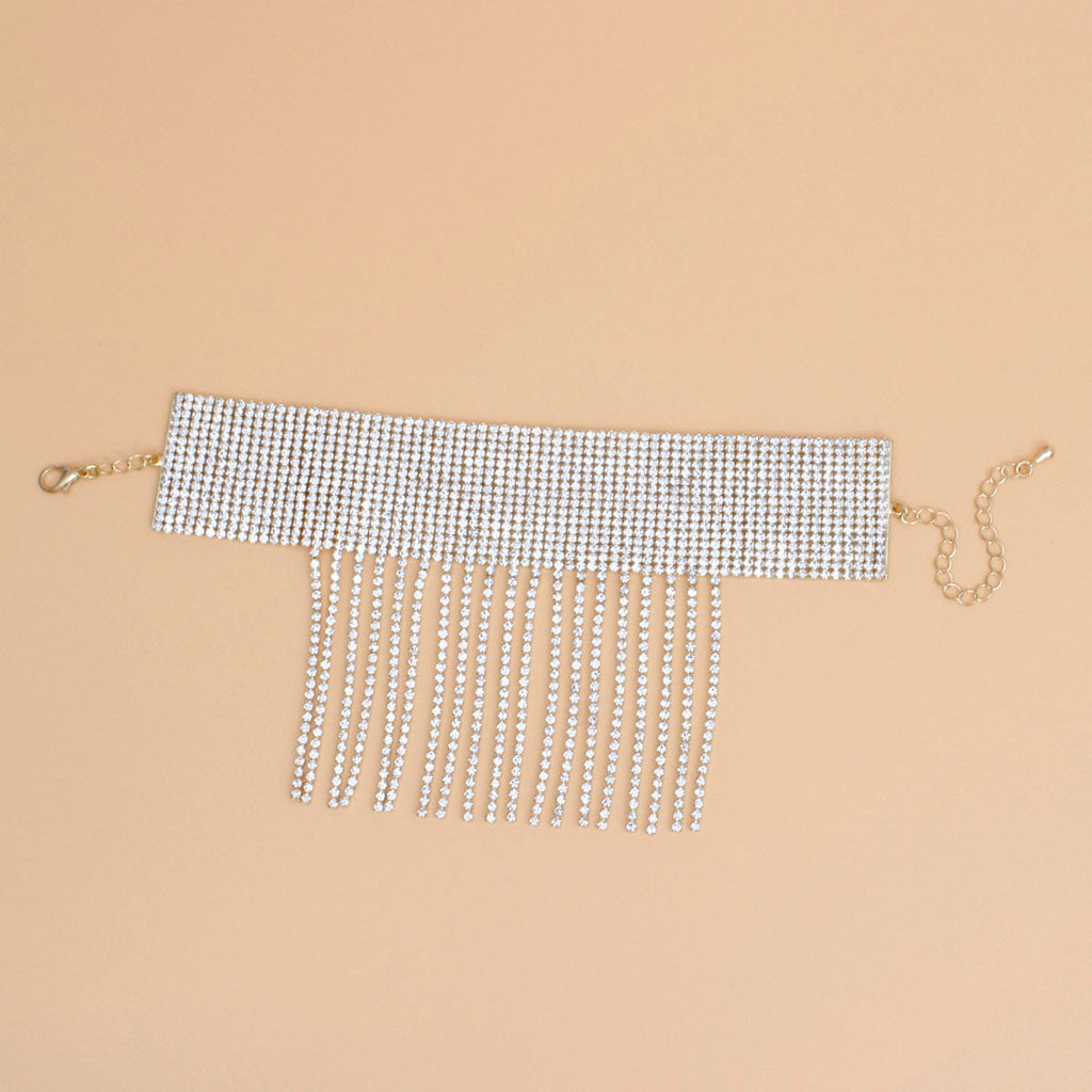 Women’s Gold Rhinestone Anklet with 16-Line Fringe – Stylish Statement Jewelry