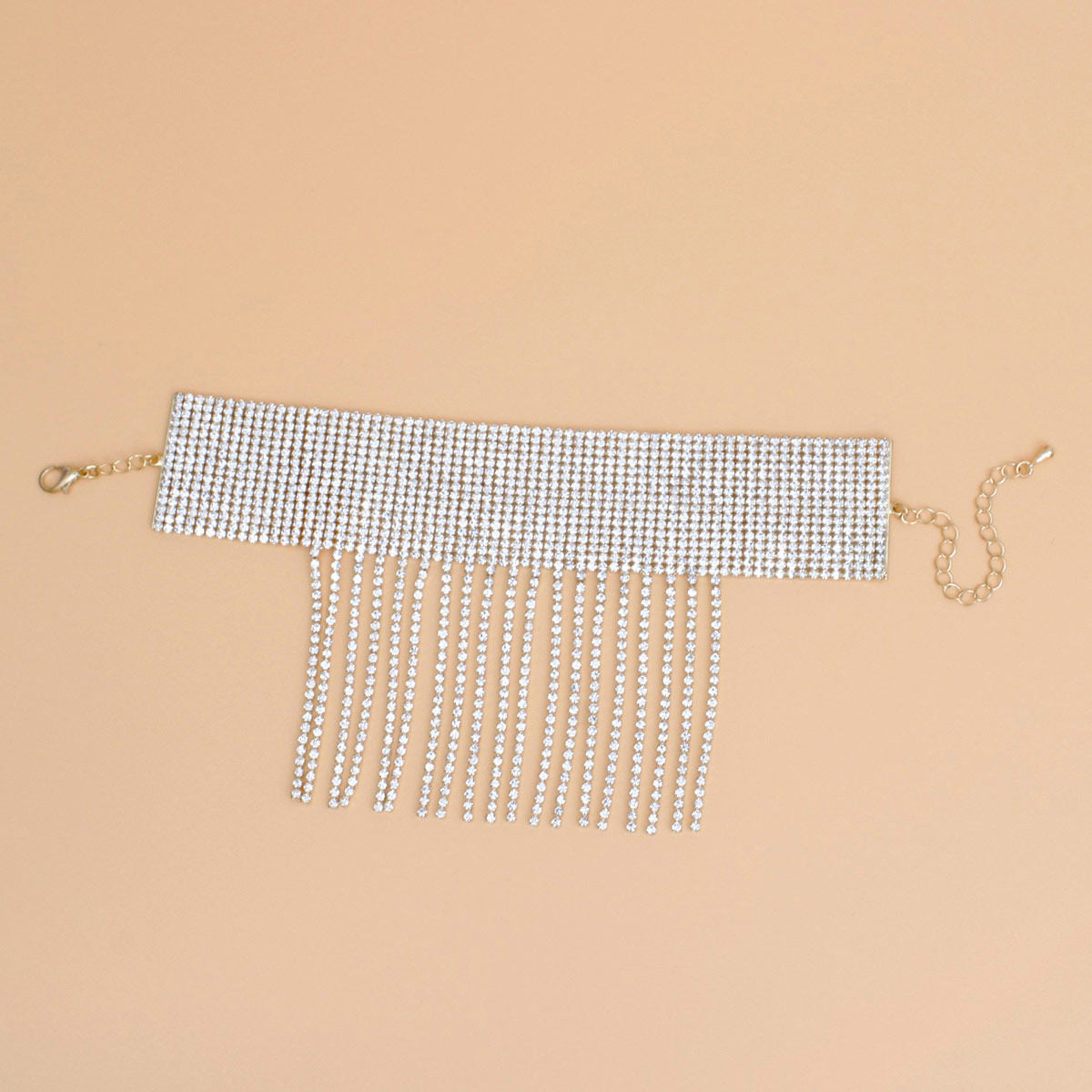 Women’s Gold Rhinestone Anklet with 16-Line Fringe – Stylish Statement Jewelry