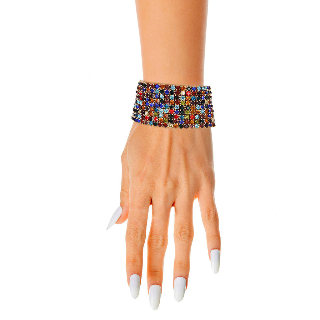 Rhinestone Bracelet 9 Row Multi Color Stylish Statement Jewelry