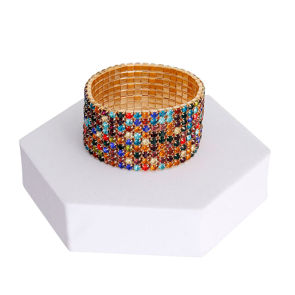 Rhinestone Bracelet 9 Row Multi Color Stylish Statement Jewelry