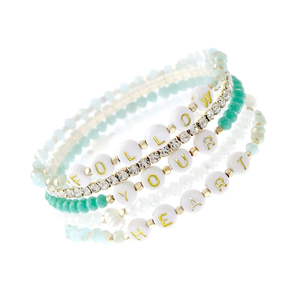 Beaded Bracelet Aqua Follow Your Heart Stylish Casual Jewelry