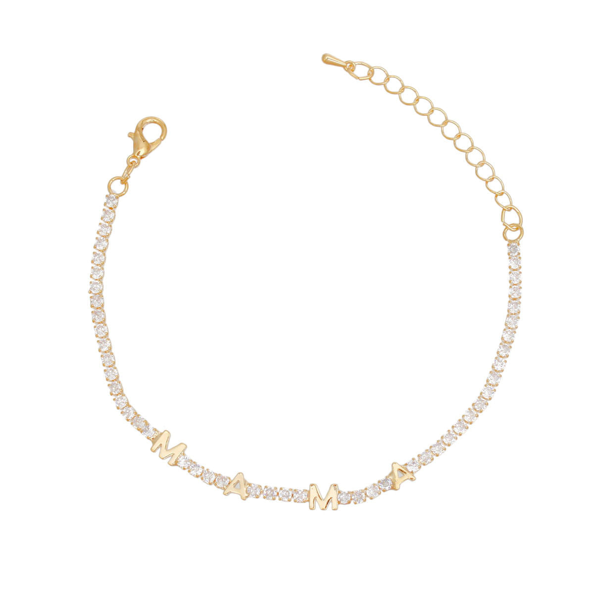 Tennis Bracelet Gold CZ Rhinestone MAMA Stylish Women's Jewelry