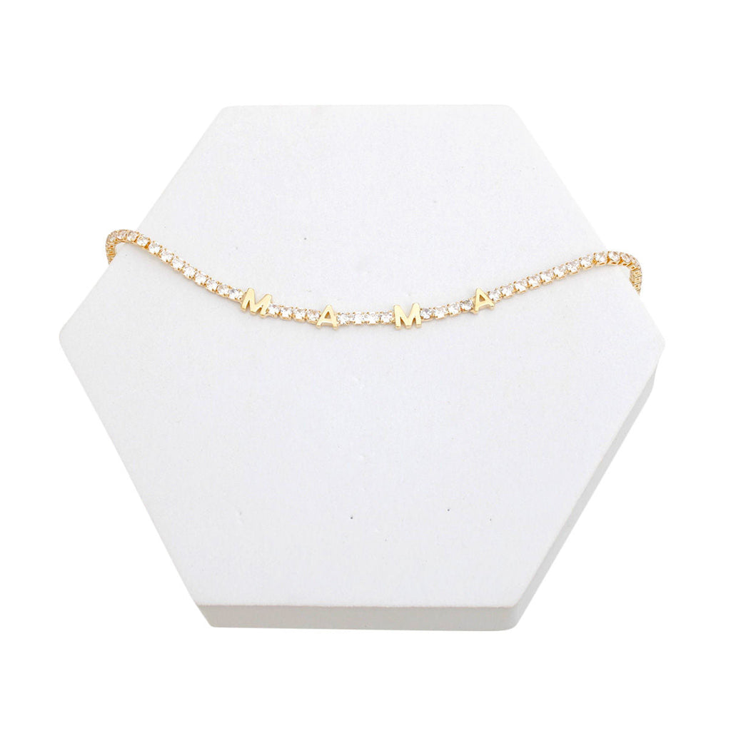 Tennis Bracelet Gold CZ Rhinestone MAMA Stylish Women's Jewelry
