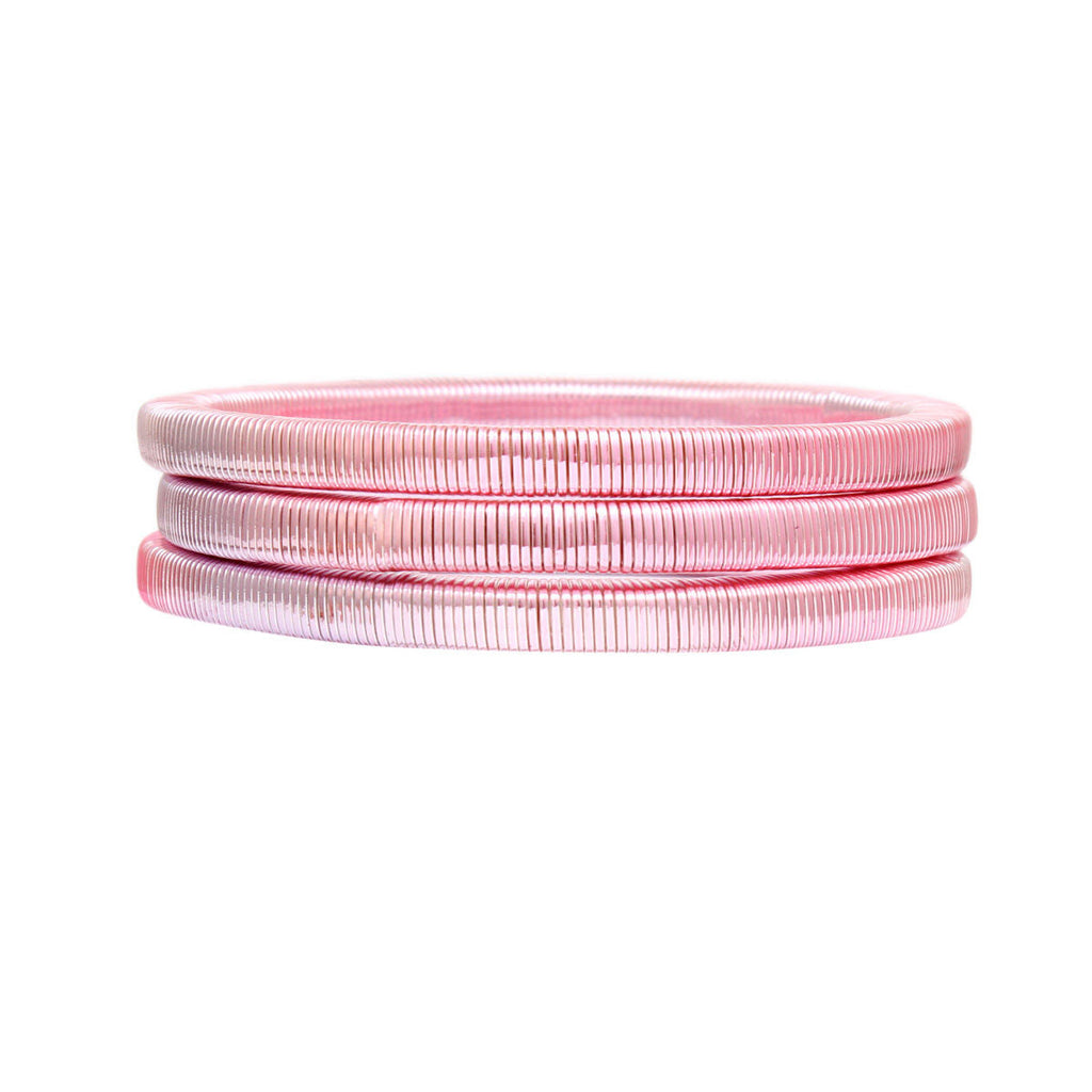 Stretch Pink Silver Snake Chain Bracelets Set – Trendy Stylish Jewelry