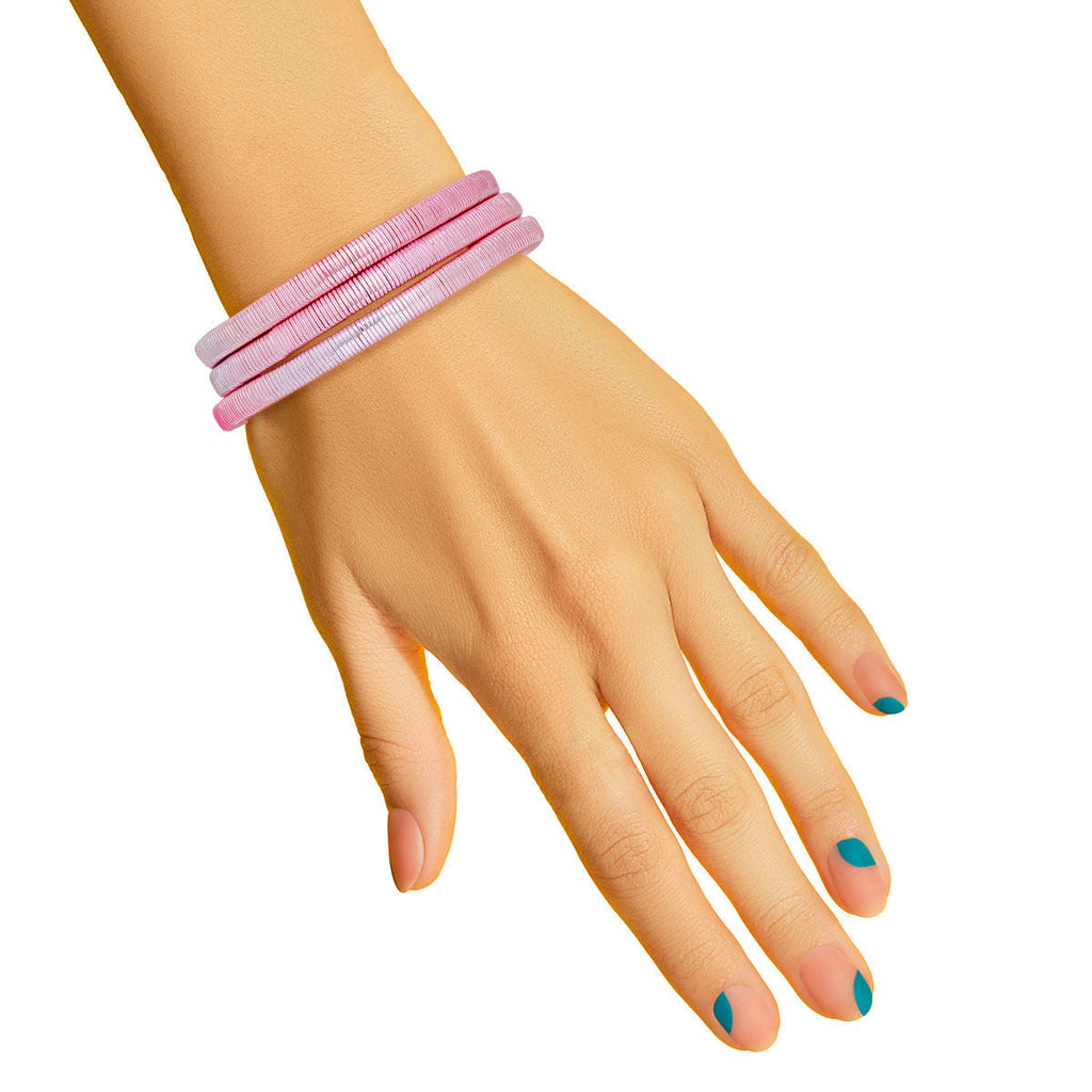 Stretch Pink Silver Snake Chain Bracelets Set – Trendy Stylish Jewelry