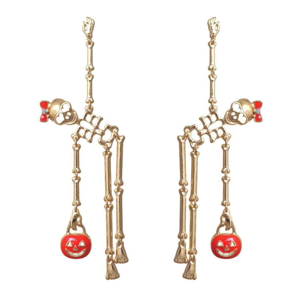 Dangle Earrings Gold Skeleton Spooky Statement Jewelry