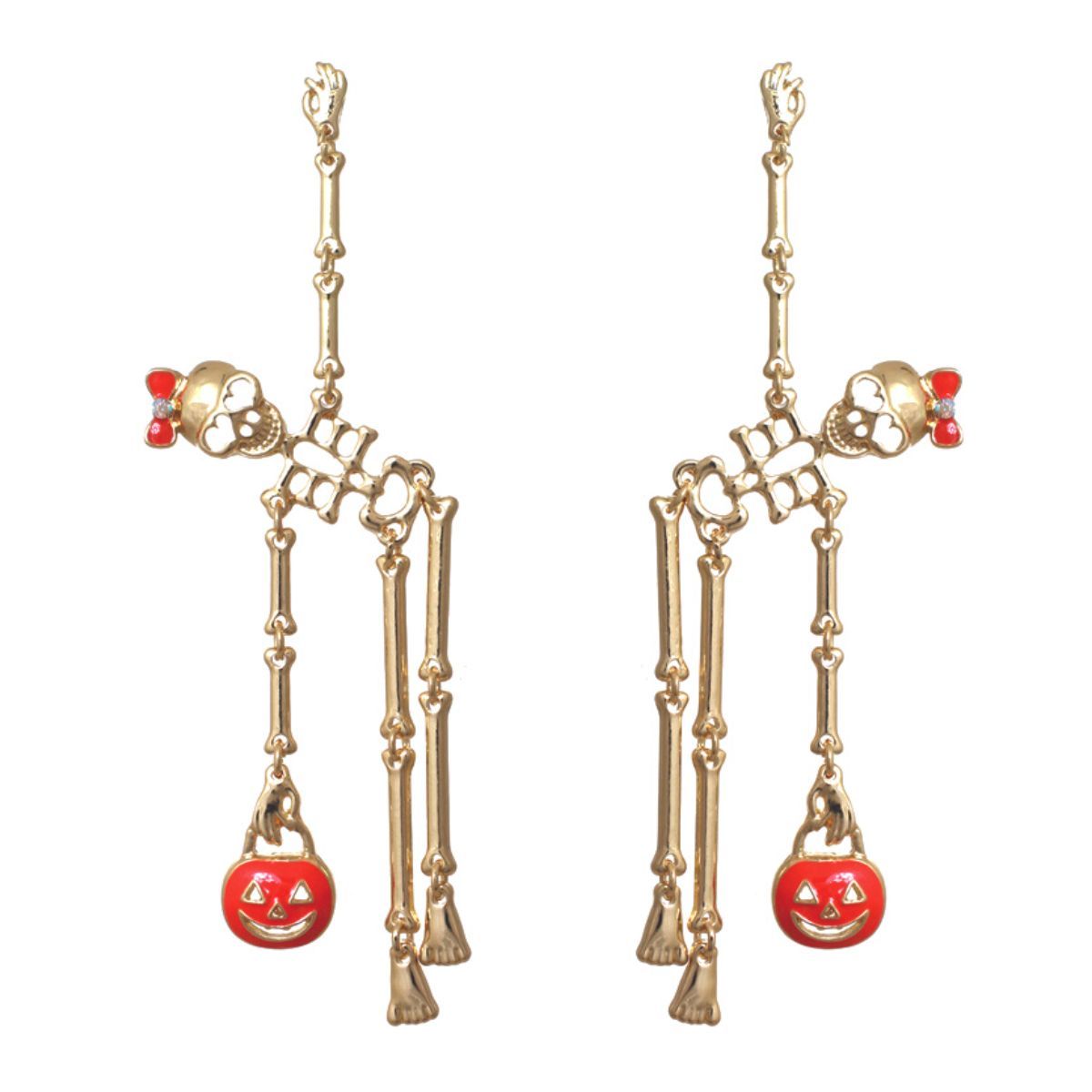 Dangle Earrings Gold Skeleton Spooky Statement Jewelry