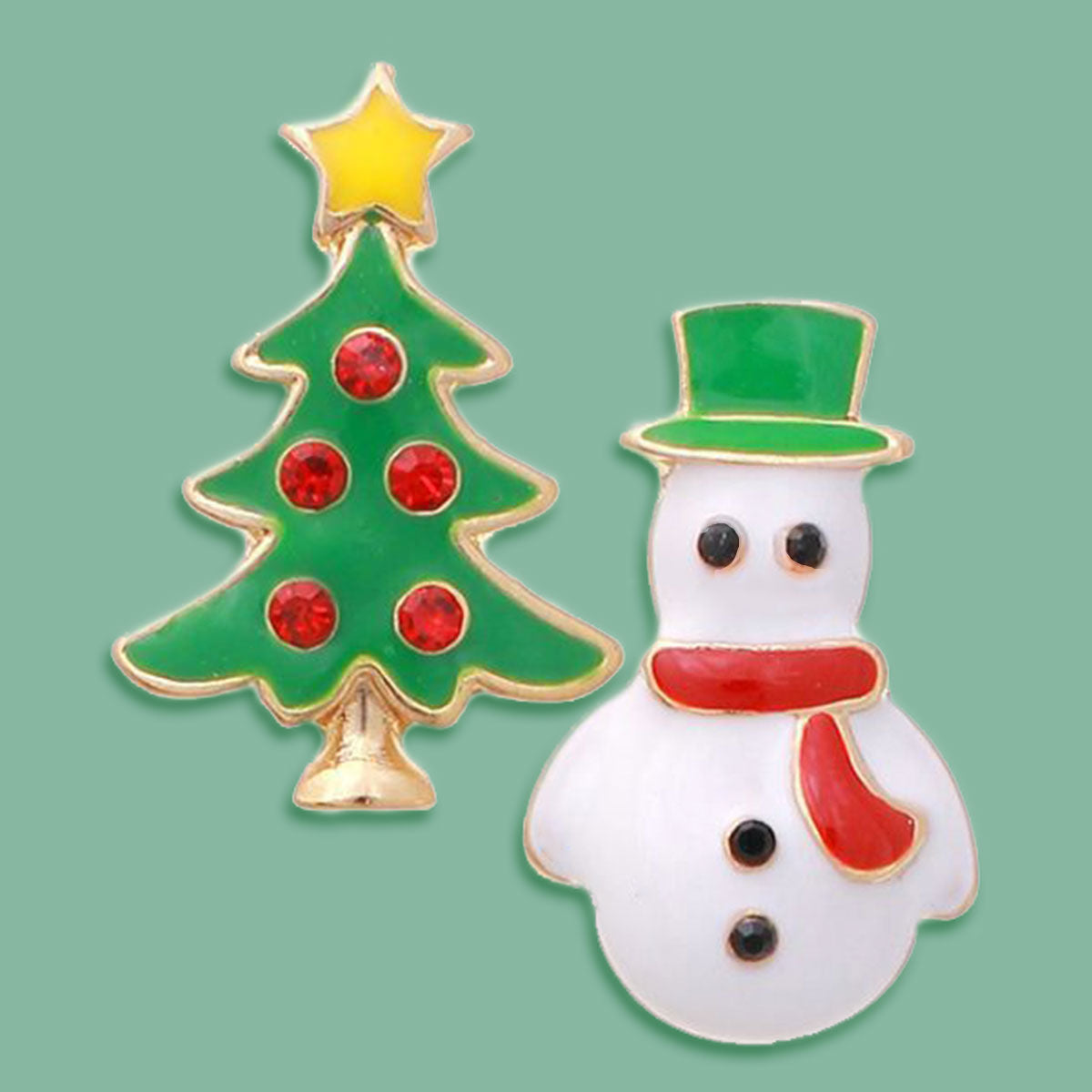Mismatched Stud Earrings Tree and Snowman Winter Fun Trendy Jewelry
