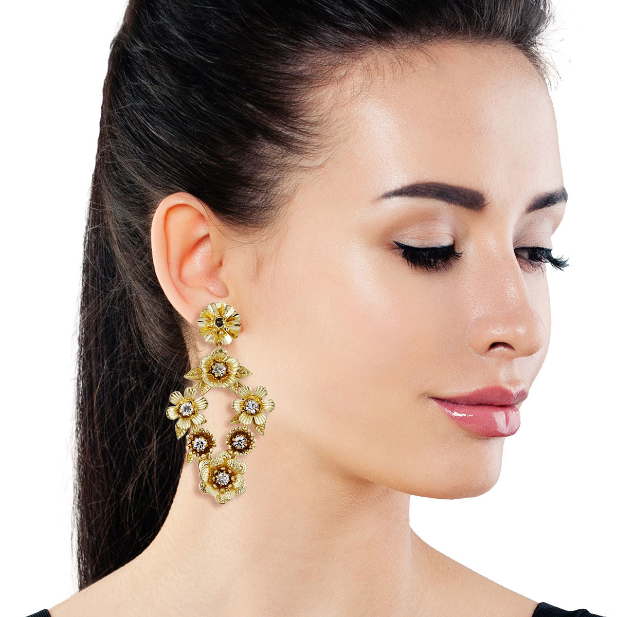 Flower Earrings Vintage Gold Metal Stylish Statement Jewelry
