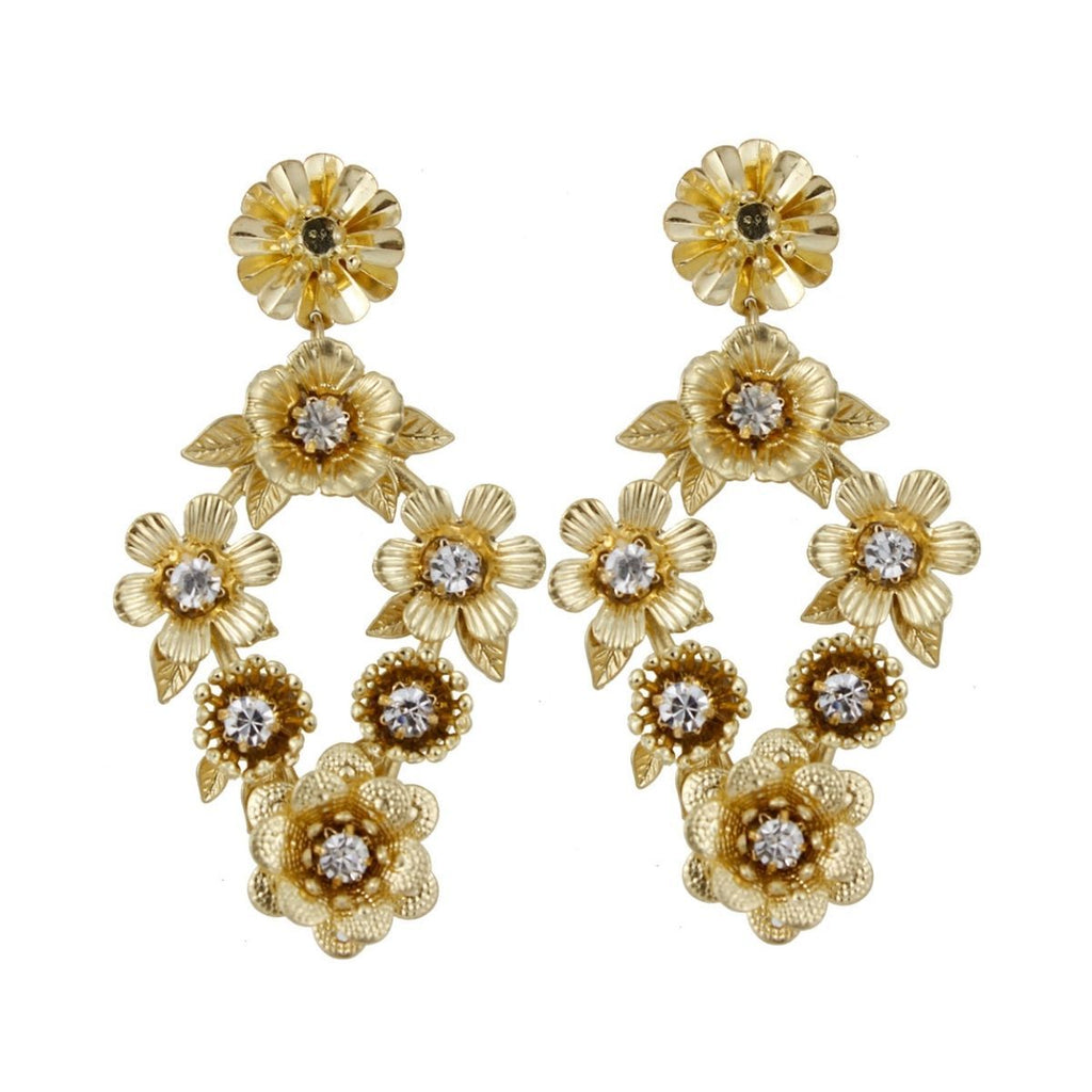 Flower Earrings Vintage Gold Metal Stylish Statement Jewelry