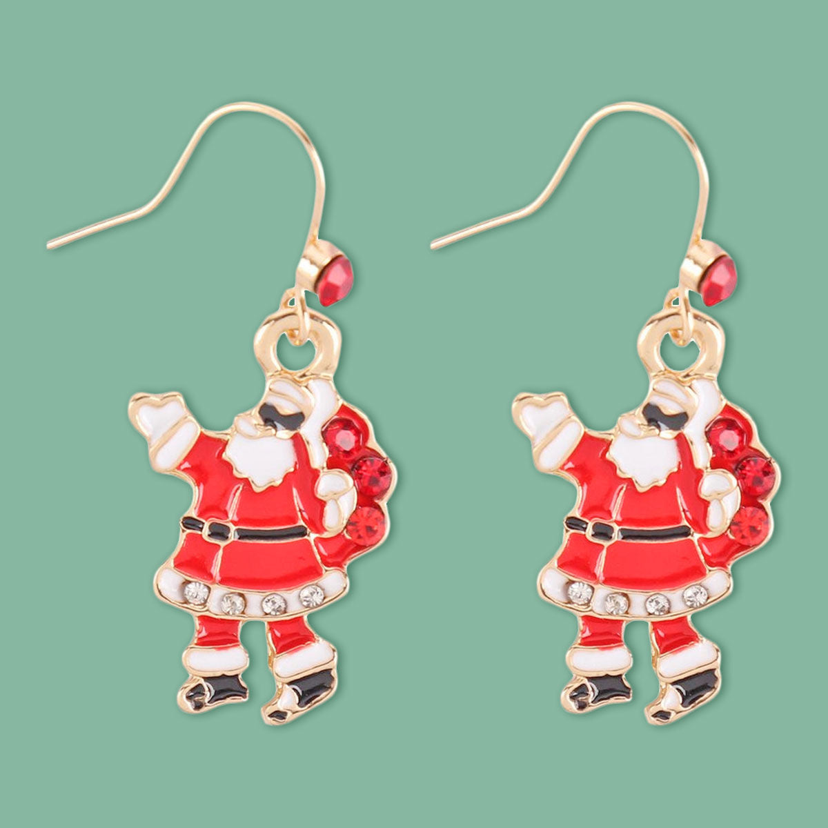 Fish Hook Earrings Red Santa Claus Trendy Statement Jewelry