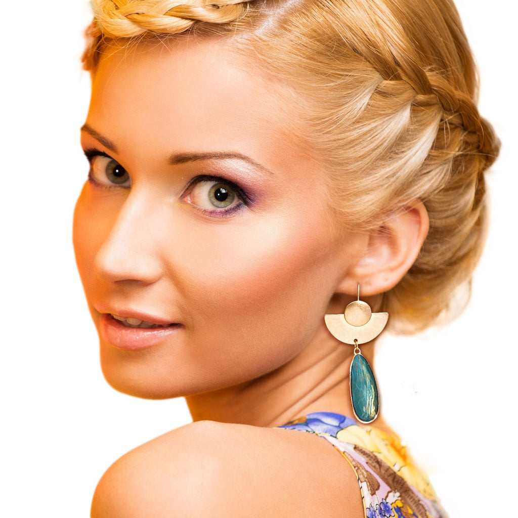 Teardrop Fish Hook Earrings Green Stylish Statement Jewelry