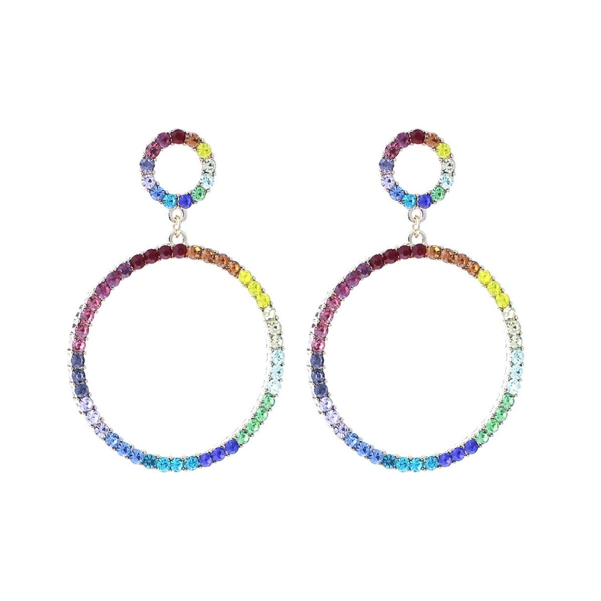 Double Circle Statement Earrings Rainbow Gold Stylish Chic Jewelry