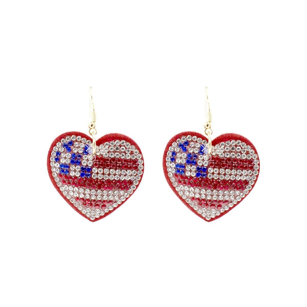 Rhinestone Heart Earrings American Flag Stylish Statement Jewelry