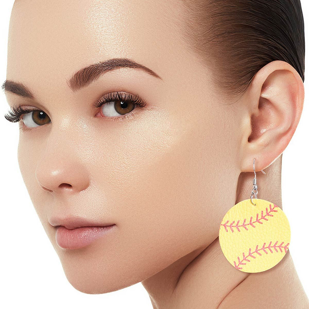 Round Yellow Softball Earrings Stylish Casual Jewelry