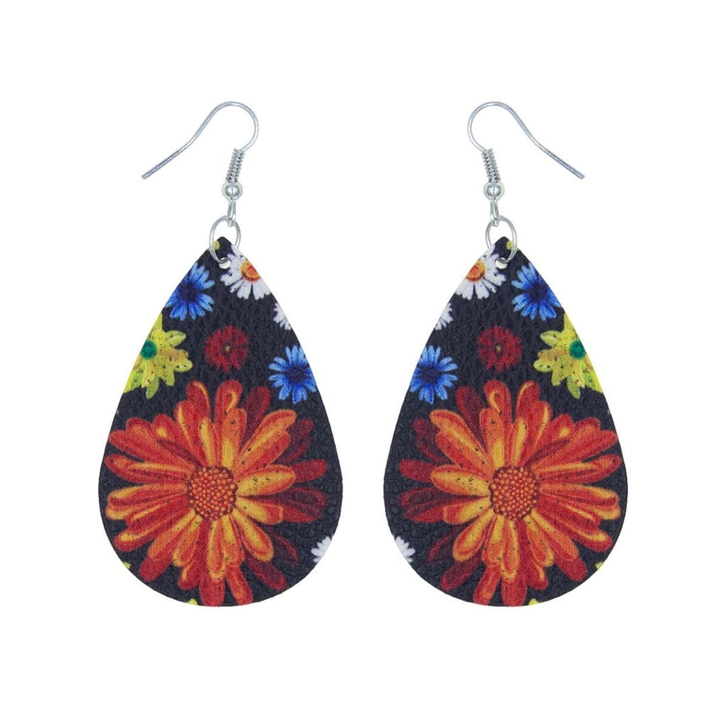 Teardrop Earrings with Multi Color Daisy Print – Stylish Statement Jewelry