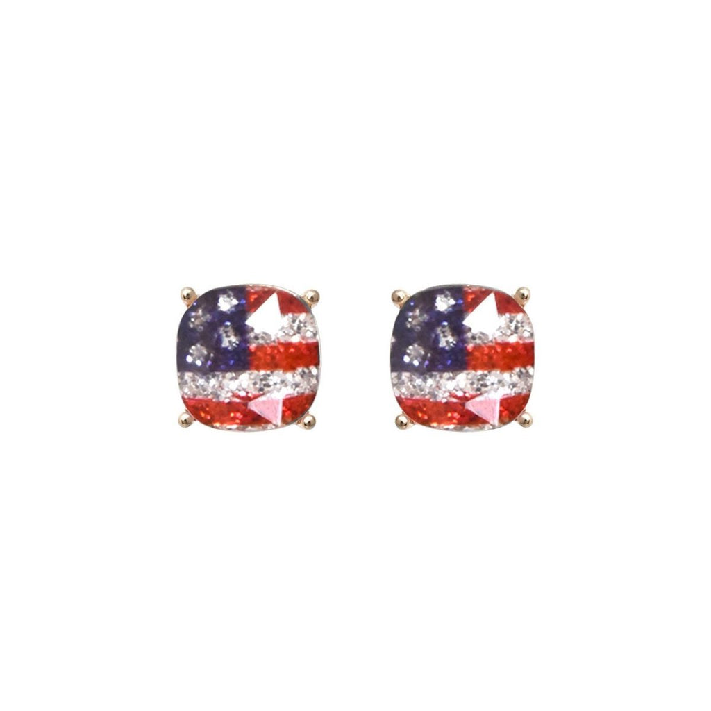 Stud Earrings Gold Glitter American Flag Stylish Statement Jewelry