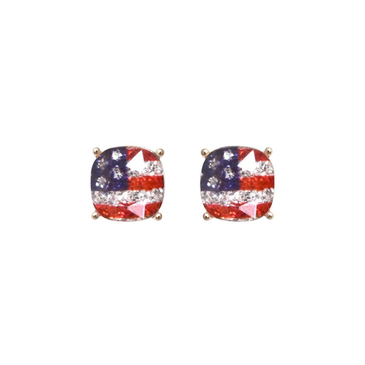 Stud Earrings Gold Glitter American Flag Stylish Statement Jewelry
