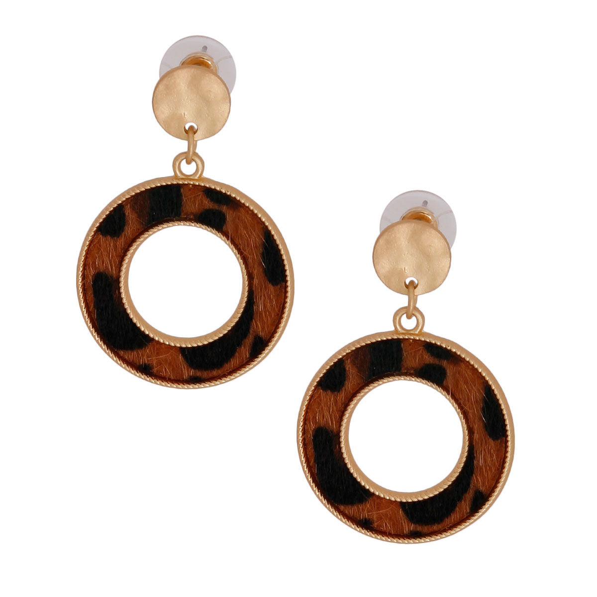 Statement Leopard Fur Ring Earrings in Brown – Trendy Fashion Jewelry