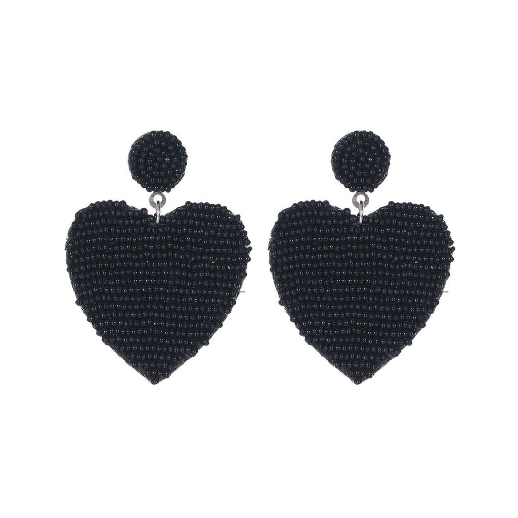 Heart Earrings with Black Seed Beads – Stylish Fashion Jewelry
