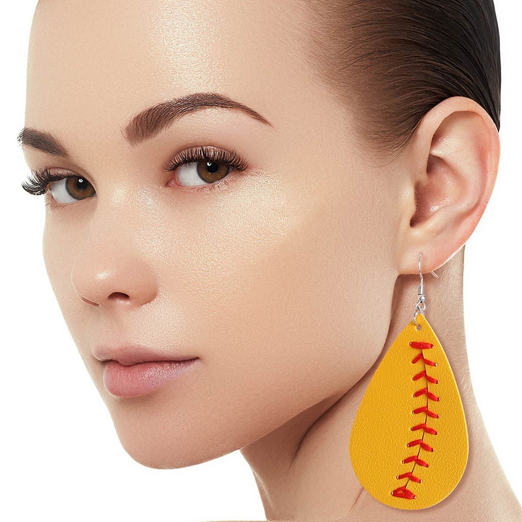 Teardrop Softball Earrings Mustard Yellow Stylish Statement Jewelry
