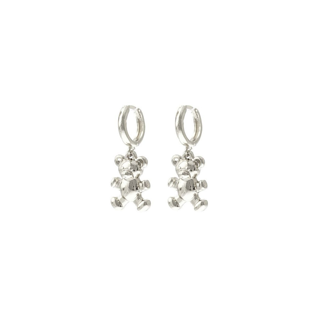 Huggie Hoop Earrings Silver Teddy Bear Trendy Fashion Jewelry