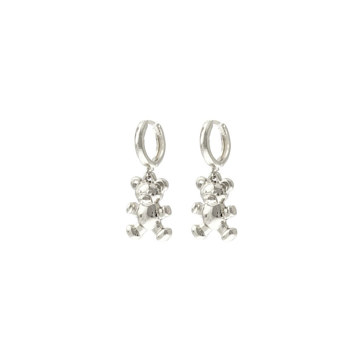Huggie Hoop Earrings Silver Teddy Bear Trendy Fashion Jewelry
