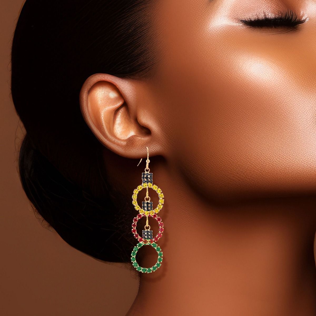 Triple Round Christmas Earrings Festive Sparkle Stylish Statement Jewelry