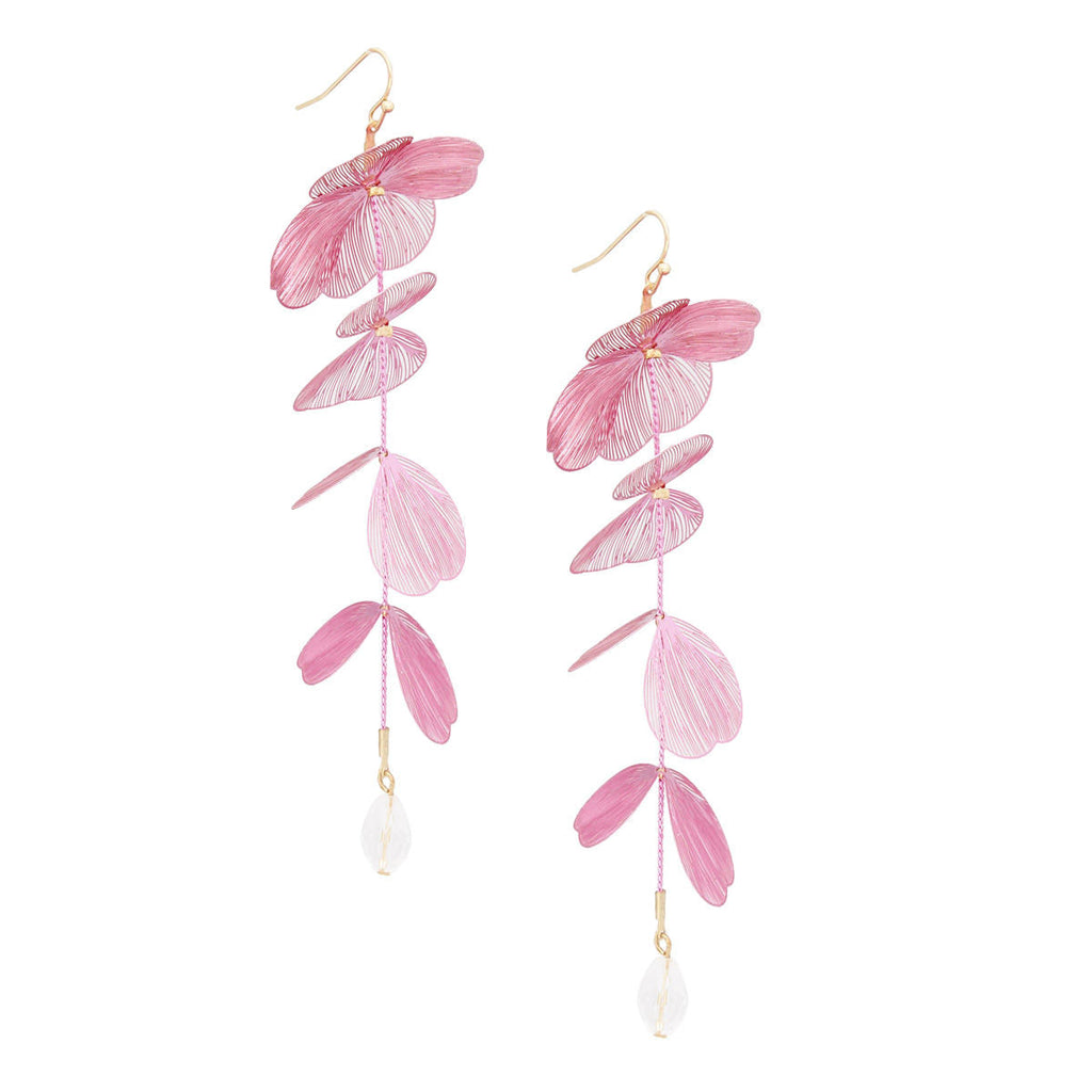 Dangle Fish Hook Earrings Pink Filigree Petal Stylish Statement Jewelry