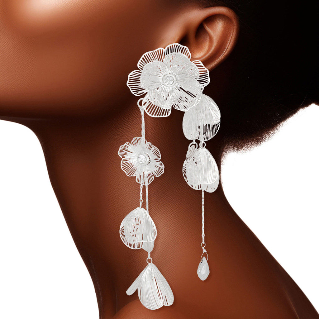Silver Filigree Flower Dangle Cascade Earrings – Stylish Statement Jewelry