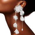 Silver Filigree Flower Dangle Cascade Earrings – Stylish Statement Jewelry