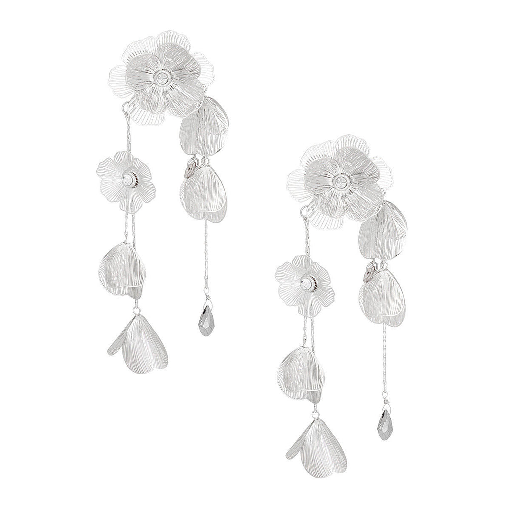 Silver Filigree Flower Dangle Cascade Earrings – Stylish Statement Jewelry
