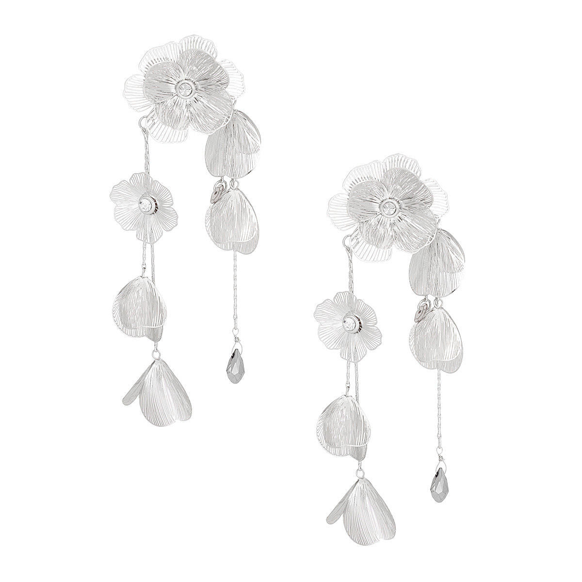 Silver Filigree Flower Dangle Cascade Earrings – Stylish Statement Jewelry