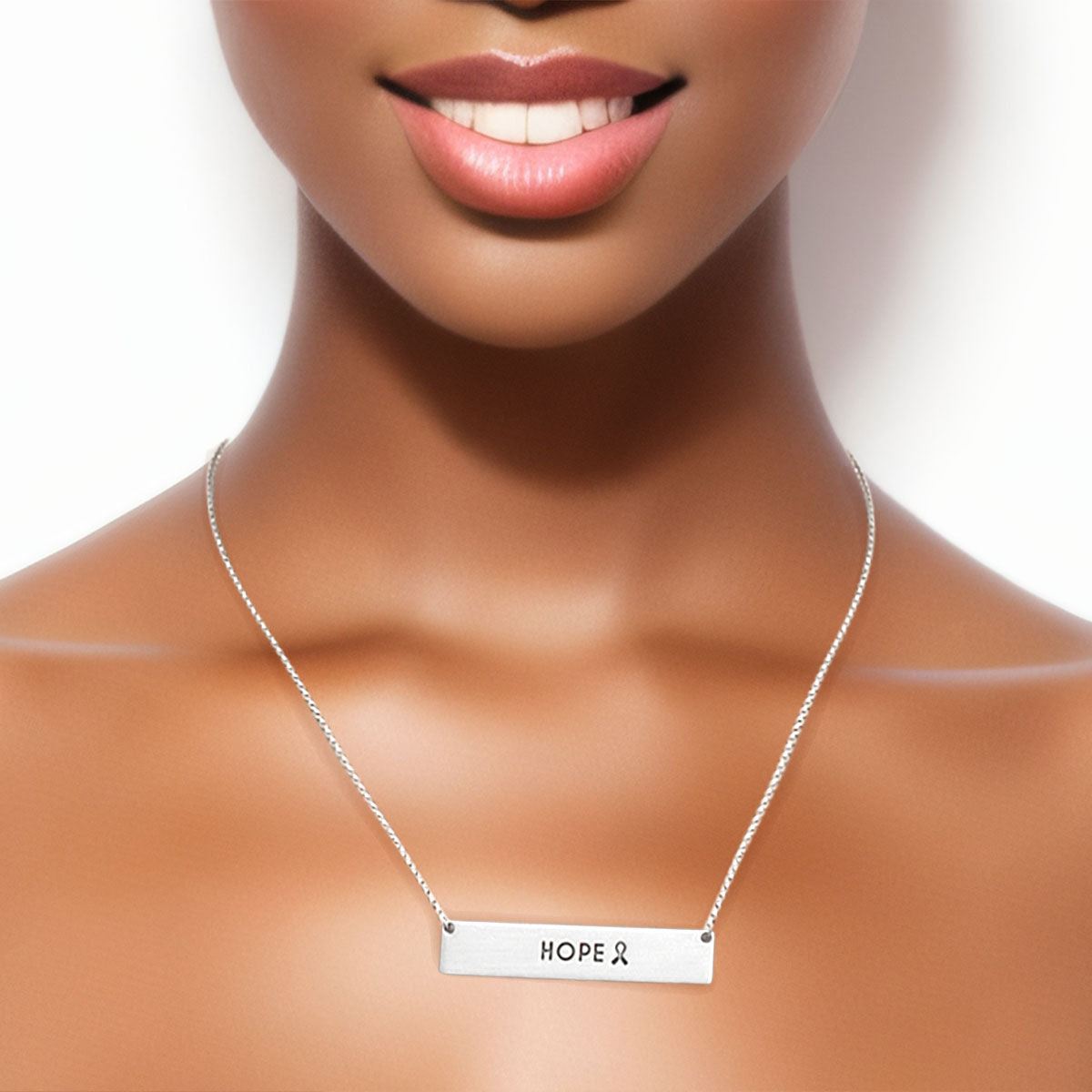 Statement Necklace Silver Ribbon HOPE Plate Stylish Jewelry Accessory