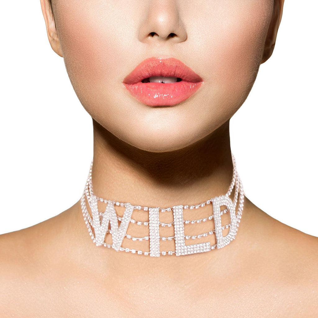 Rhinestone 4 Row Silver Statement Choker Necklace Trendy Fashion Jewelry