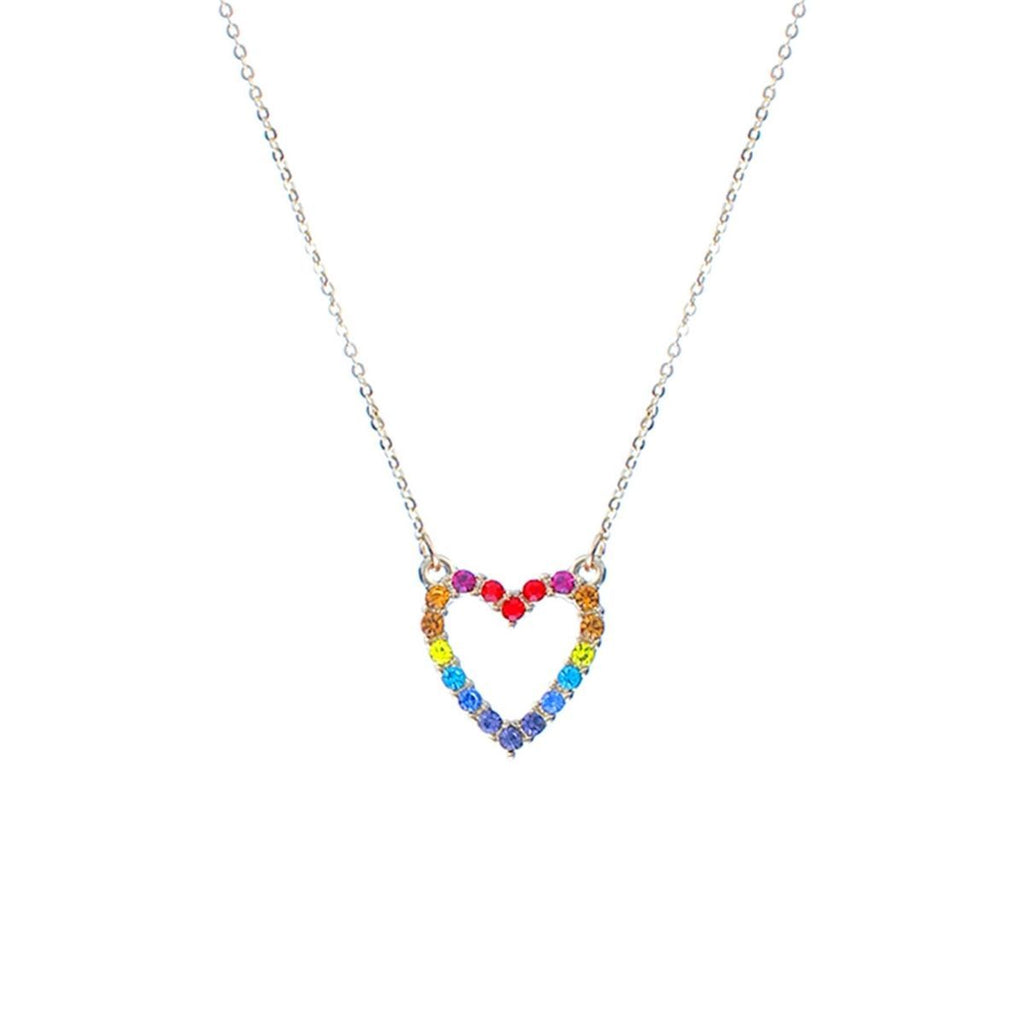 Statement Gold Chain Necklace with Rainbow Heart Pendant, Trendy Fashion Jewelry