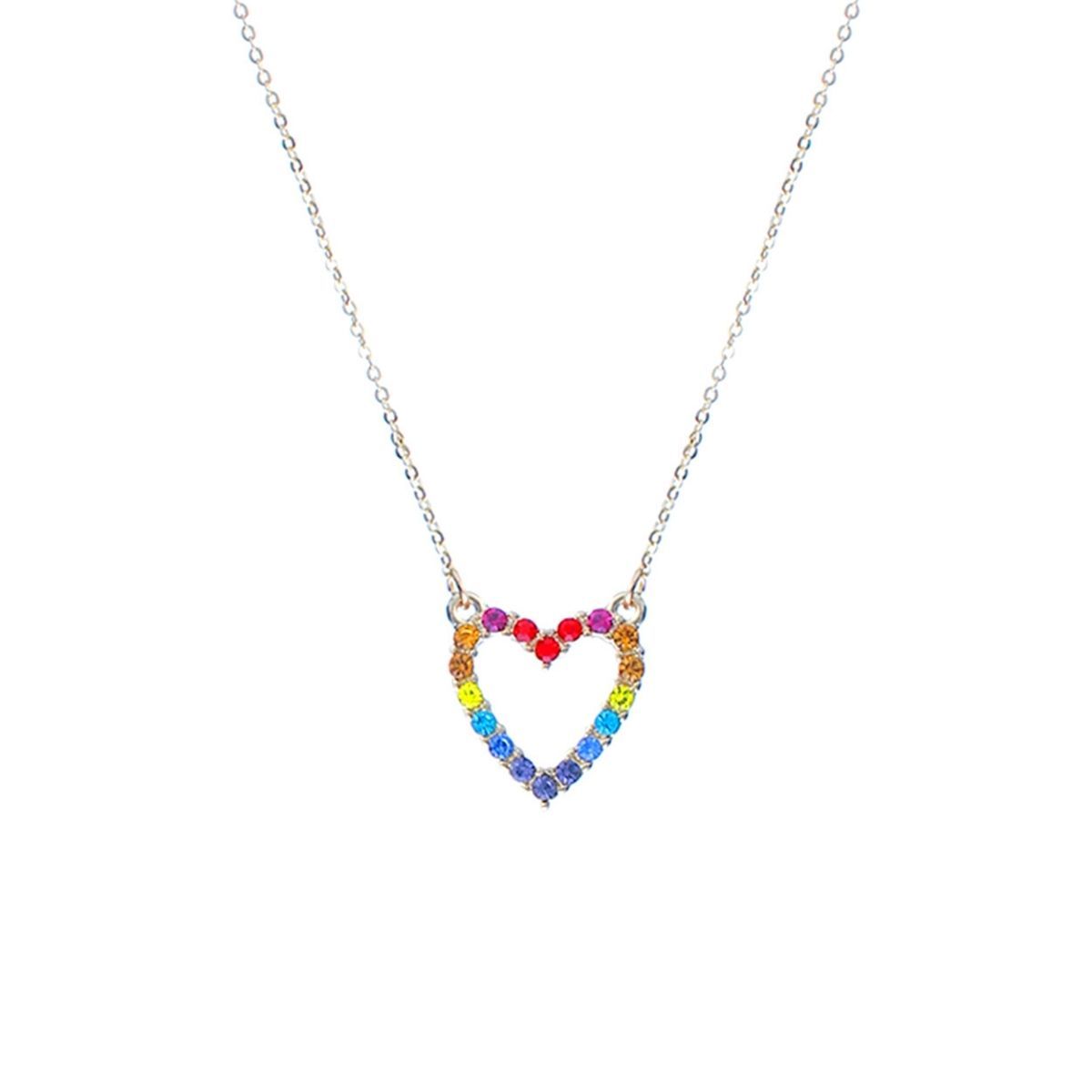 Statement Gold Chain Necklace with Rainbow Heart Pendant, Trendy Fashion Jewelry
