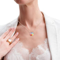 Silver Chain Necklace with Rainbow Circle Pendant – Trendy Statement Jewelry