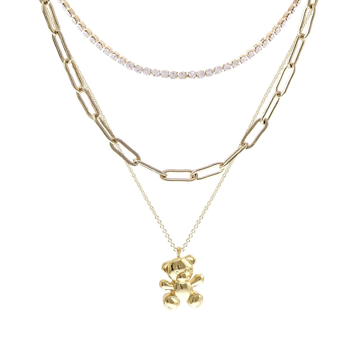 Teddy Bear Necklace Set 3 Pcs Gold Stylish Jewelry Accessory