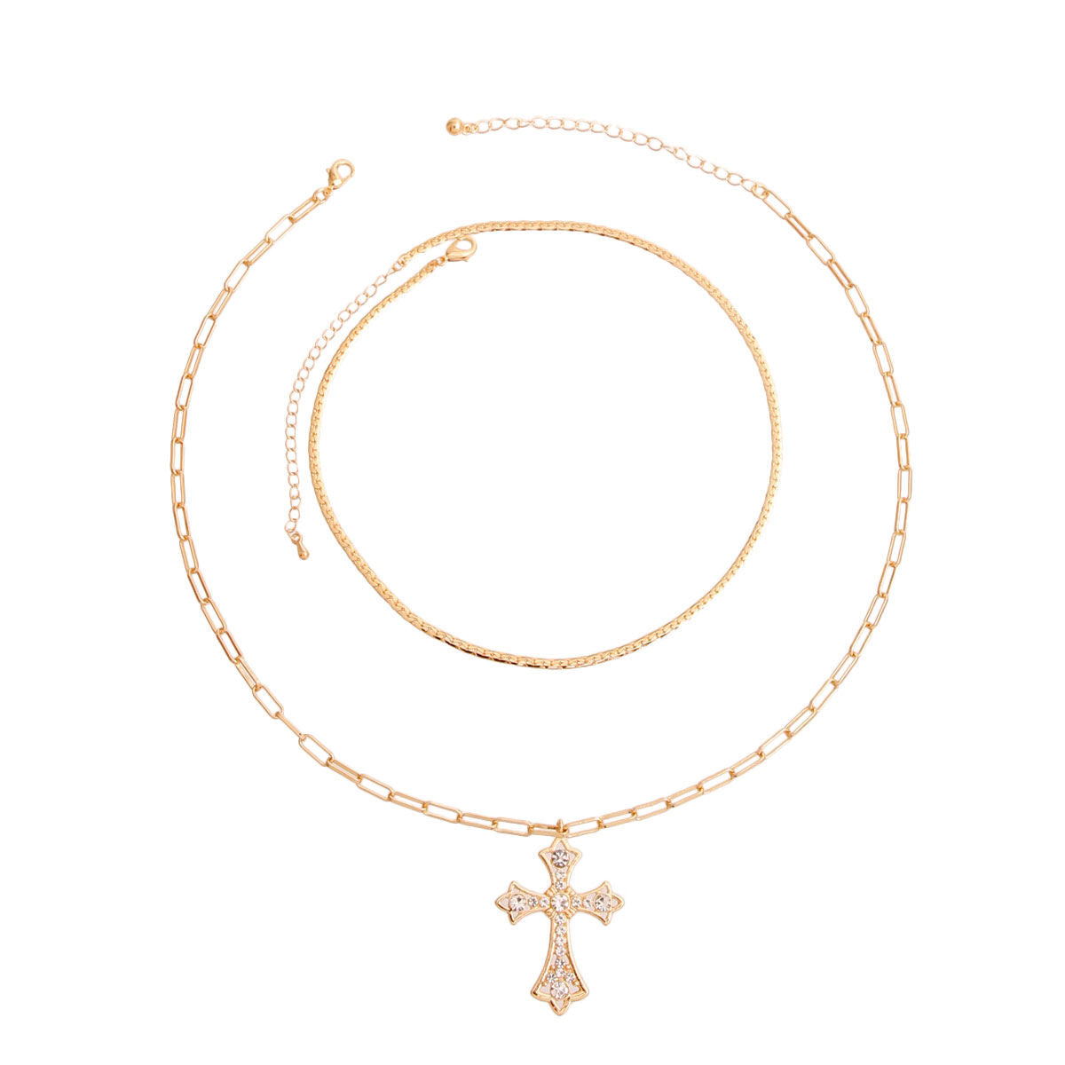 Statement Necklace Set 2 Pcs Gold Syriac Cross Stylish Jewelry