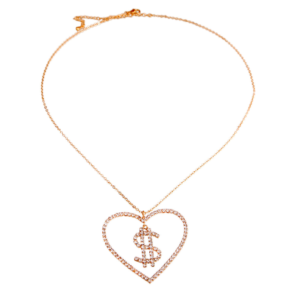 Statement Gold Dollar Sign Heart Necklace Stylish Fashion Jewelry Accessory
