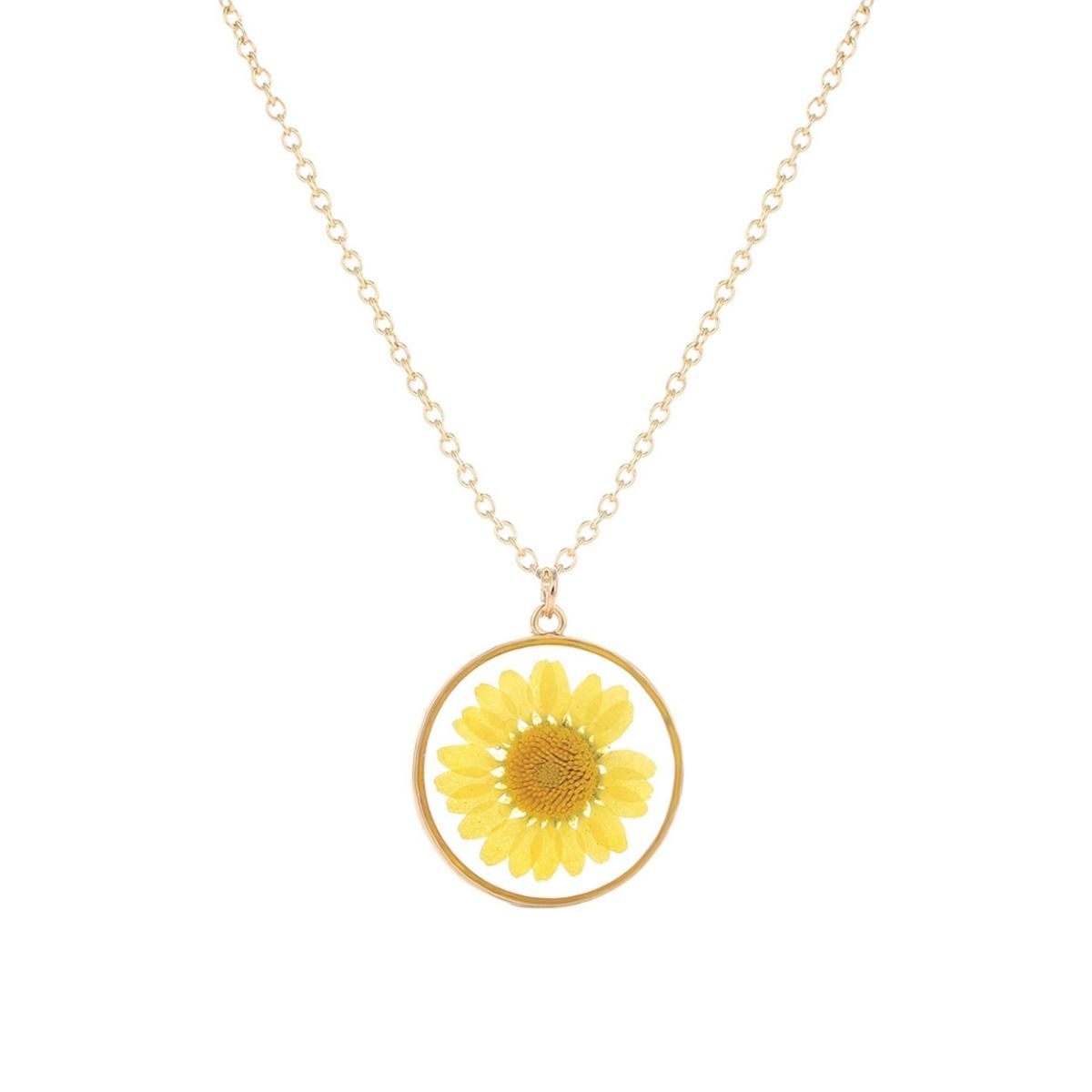 Statement Necklace Yellow Daisy Dried Flower Stylish Accessory