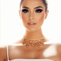 Statement Rhinestone Charm Choker Necklace in Red and Green Xmas Colors, Trendy Holiday Jewelry