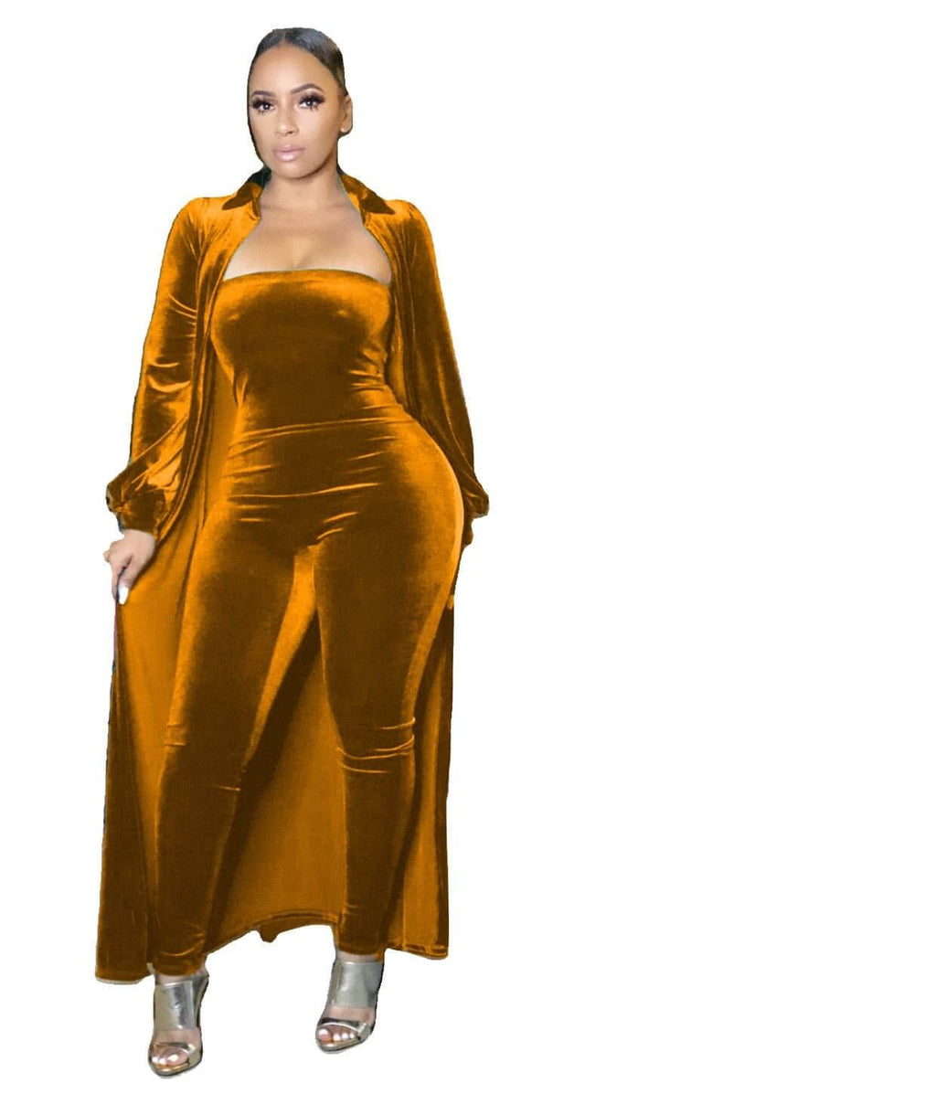 Velvet Jumpsuit and Long Cardigan Set