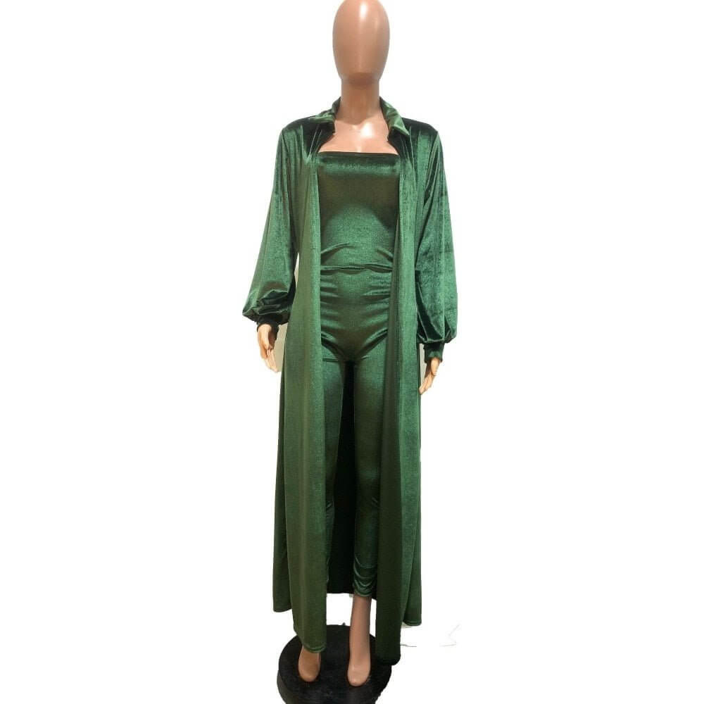 Velvet Jumpsuit and Long Cardigan Set