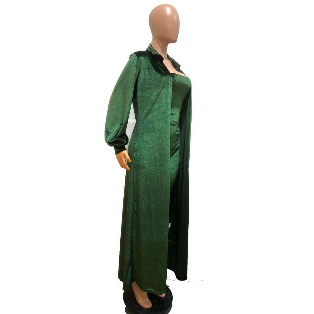 Velvet Jumpsuit and Long Cardigan Set
