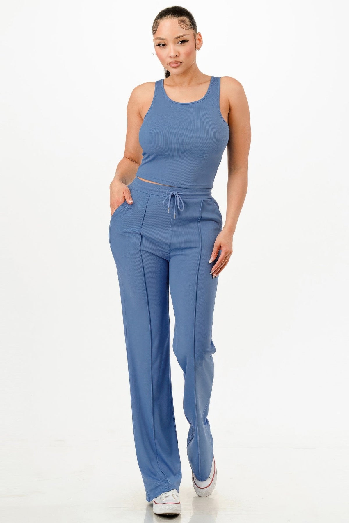 Ribbed Tank Top And Pant Set